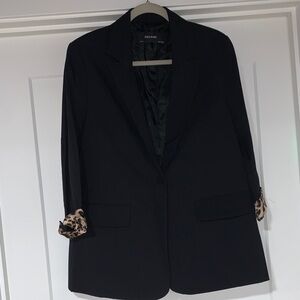 Zara Black Blazer with Leopard Accents- size M (never worn)